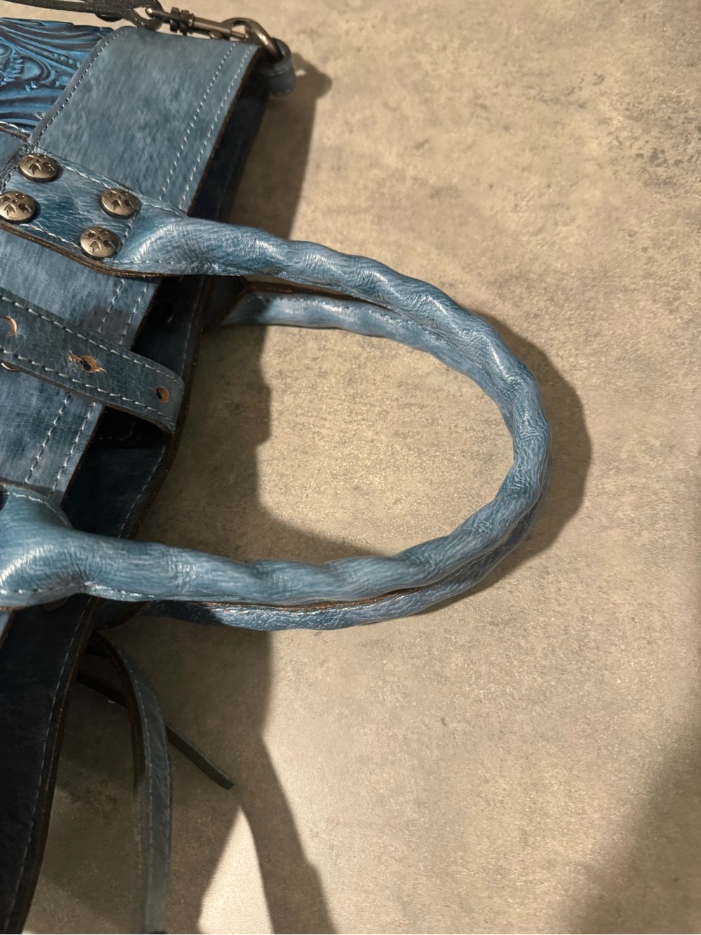 Patricia Nash Analia Tooled Leather Crossbody Tote in Safflower Blue! GUC! - Picture 8 of 12